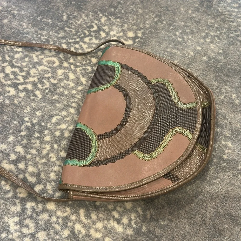 CARLOS FALCHI MULTI  SKIN BAG IN BROWNS AND BRONZE AND GREEN VINTAGE